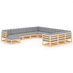 vidaXL Salon de jardin 12 Pièces avec coussins Bois de pin massif