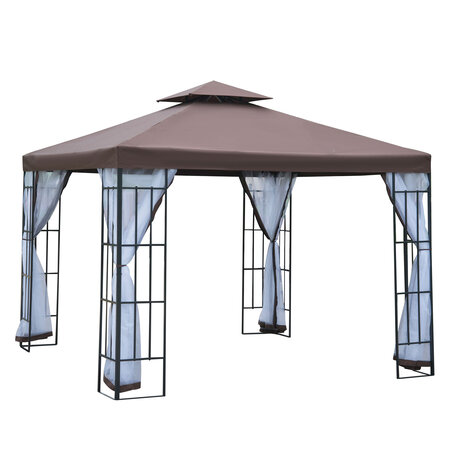 Tonnelle barnum style colonial double toit toile moustiquaires amovibles 3 x 3 x 2 65 m chocolat et blanc