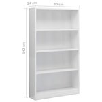 vidaXL Bibliothèque à 4 niveaux Blanc brillant 80x24x142 cm Aggloméré