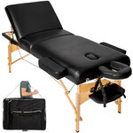 Tectake table de massage somwang 3 zones avec rembourrage de 7 5cm et châssis en bois - noir