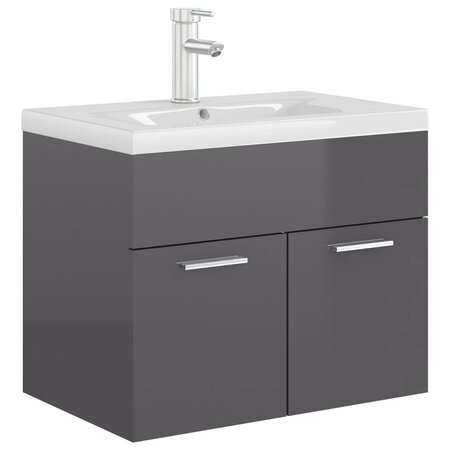 vidaXL Armoire d'évier avec lavabo intégré Gris brillant Aggloméré