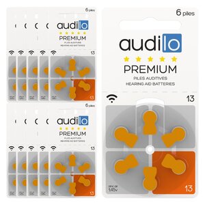 60 piles auditives audilo de taille 13 (lot de 10 plaquettes)