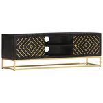 vidaXL Meuble TV Noir et doré 120 x 30 x 40 cm Bois massif de manguier