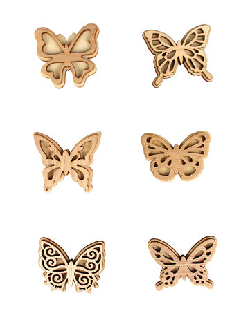 Stickers en bois papillons 5 x 4 cm 6 pièces