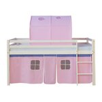 Lit mi-hauteur avec rideaux et tunnel rose pale