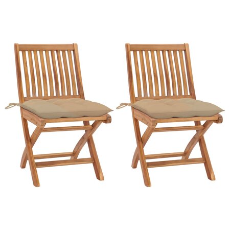 vidaXL Chaises de jardin 2 Pièces avec coussins beige Bois de teck massif