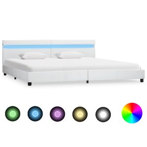 vidaXL Cadre de lit avec LED Blanc Similicuir 180 x 200 cm