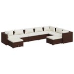 vidaXL Salon de jardin 9 Pièces avec coussins Résine tressée Marron