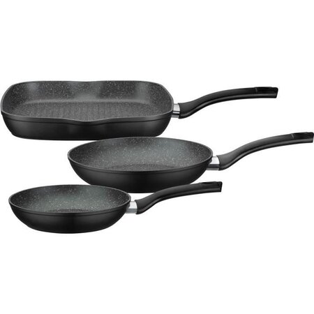 GSW 209359 Set de 3 poeles et grill en Aluminium Forgé - 20/24/28 cm - Revetement Antiadhésif - tous feux dont induction