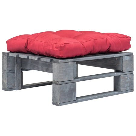 vidaXL Repose-pied palette de jardin avec coussin en rouge gris bois