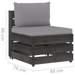 vidaXL Canapé de jardin 3 places avec coussins Bois imprégné de gris