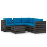vidaXL Salon de jardin 6 Pièces avec coussins Bois imprégné de gris