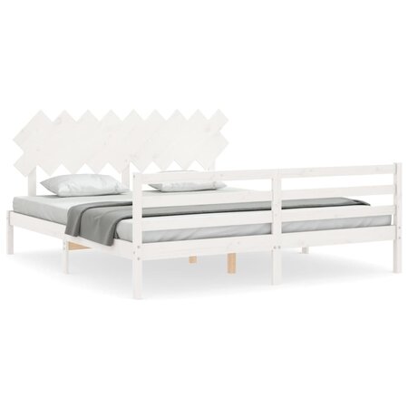 vidaXL Cadre de lit avec tête de lit blanc Super King bois massif