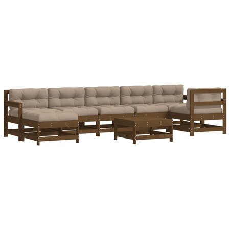 vidaXL Salon de jardin 8 Pièces avec coussins marron miel bois massif