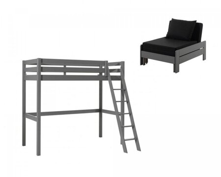 Lit mezzanine Gris Pino avec fauteuil