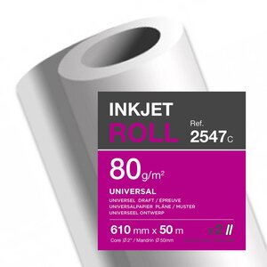 Rouleau de papier blanc non couché 2547C pour traceur jet d'encre - Format 0,610 x 50m - 80g (Lot de 2)