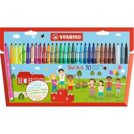 Stabilo 30 feutres de coloriage trio a-z - dont 5 fluos - pointe moyenne
