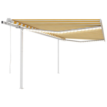 vidaXL Auvent automatique capteur de vent et LED 4 5x3m Jaune et blanc