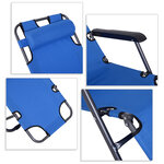 Chaise longue pliable bain de soleil transat de relaxation dossier inclinable avec repose-pied polyester oxford bleu