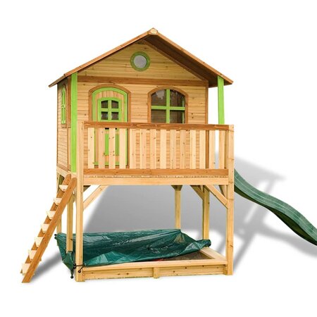 Axi maison pour enfants avec toboggan et échelle marc bois