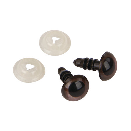 Yeux de sécurité en plastique  8mm ø  brun foncé  avec rondelles  10 pces