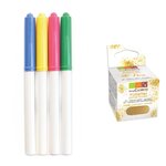 4 feutres alimentaires jaune  vert  rose  bleu + paillettes dorées