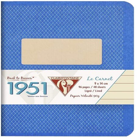 Un carnet piqué 1951 Back to basics 96 pages 9x14 cm  lignées, couverture carte à grain, Bleu