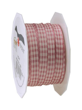 Ruban textile carreau de vichy 20-m-rouleau 10 mm rose/créme
