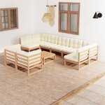vidaXL Salon de jardin 10 Pièces avec coussins Marron miel Bois de pin
