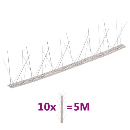 vidaXL Ensemble de 10 pointes à 5 rangées contre oiseaux Inox 5 m