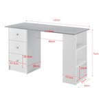 Bureau table de bureau poste de travail informatique avec 3 tiroirs bois mélaminé 120 cm blanc et gris