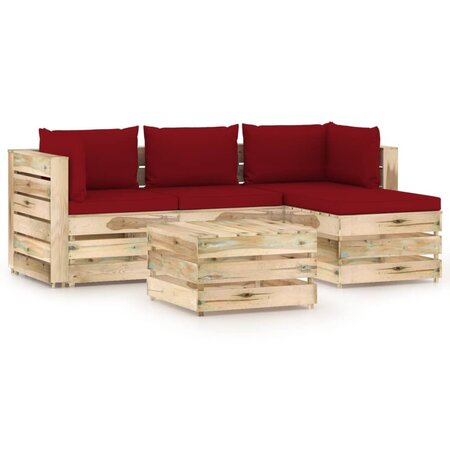 vidaXL Salon de jardin 5 Pièces avec coussins Bois imprégné de vert