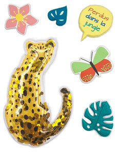 Stickers puffy léopard avec sequins de 1 7 à 9 cm 6 pièces