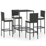 vidaXL Ensemble de bar de jardin 5 Pièces et coussins Résine tressée Noir