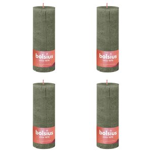 Bolsius Bougies pilier rustiques Shine 4 Pièces 190x68 mm Vert olive