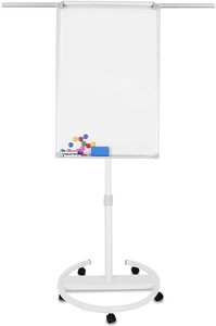 Chevalet de conférence sur roulettes réglable en hauteur 60 x 90 cm 2 bras extensibles magnétique effaçable incluant aimants papiers éponge paperboard tableau magnétique blanc