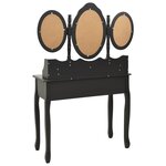 vidaXL Coiffeuse avec tabouret et miroir pliable en 3 Noir