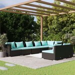 vidaXL Salon de jardin 8 Pièces avec coussins Noir Résine tressée