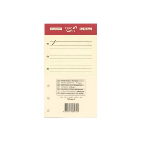 Recharge Accessoires Organiseur FICHES NOTES Timer 14 Ivoire 8 x 12 cm QUOVADIS