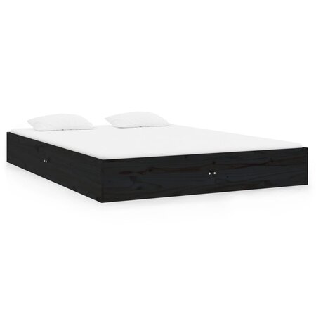vidaXL Cadre de lit Noir Bois massif 135x190 cm Double
