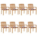 vidaXL Chaises de jardin empilables avec coussins 8 Pièces Teck solide