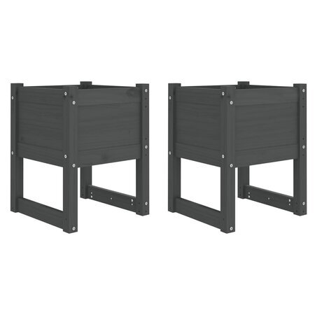 vidaXL Jardinières 2 Pièces Gris 40x40x52 5 cm Bois massif de pin