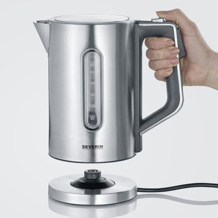 SEVERIN WK3418 Bouilloire 1,7 L à température réglable jusqu'à 100°C, pas de 5°C, Affichage LCD, Sans Bisphénol A, Socle 360°, Inox