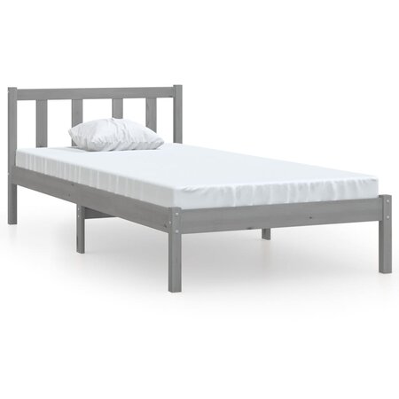 vidaXL Cadre de lit Gris Bois de pin massif 75x190 cm Petit simple