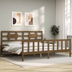 vidaXL Cadre de lit et tête de lit marron miel Super King bois massif