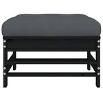vidaXL Repose-pieds de jardin et coussins 2Pièces noir bois de pin massif