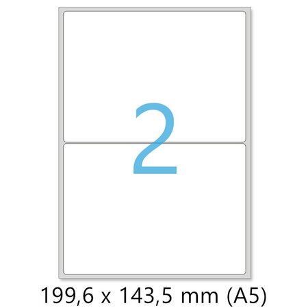 Lot de 100 planches a4 de 2 étiquettes autocollantes a5 format 199,6 x 143,5 mm = 200 étiquettes