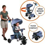 MONDO Tricycle évolutif convertible et pliable avec siege rotatif - On & Go Moovi Explore - Bleu - 12 mois et plus
