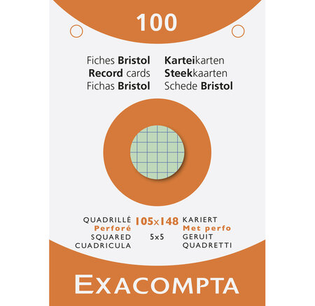 Étui De 100 Fiches - Bristol Quadrillé 5x5 Perforé 105x148mm - X 10 - Exacompta