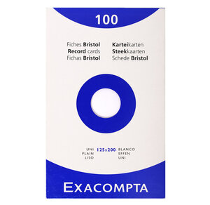 Étui De 100 Fiches - Bristol Uni Non Perforé 125x200mm - Blanc - X 12 - Exacompta